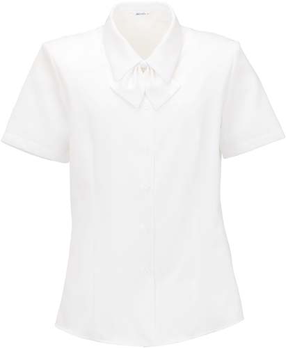 半袖ブラウス 共地リボン付 ホワイト 13号