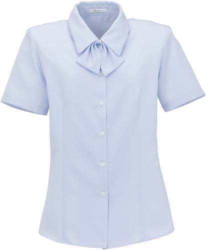 半袖ブラウス 共地リボン付 ブルー 13号