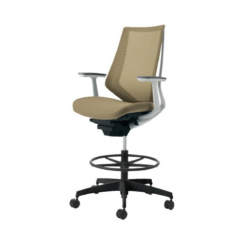 デュオラ ハイ背メ色薄茶黒脚 本体白T型肘サポ無