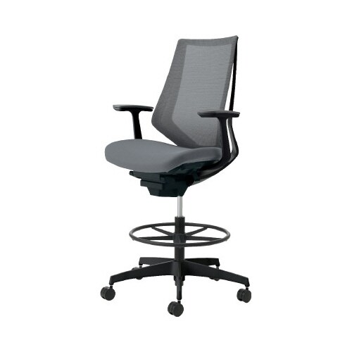 デュオラ ハイ背メ色灰色黒脚 本体黒T型肘サポ無