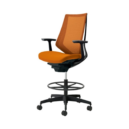 デュオラ ハイ背メ色橙黒脚 本体黒T型肘サポ無