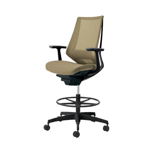 デュオラ ハイ背メ色薄茶黒脚 本体黒T型肘サポ有