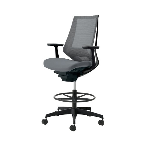 デュオラ ハイ背メ色灰色黒脚 本体黒T型肘サポ有