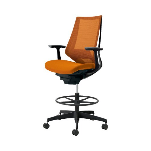 デュオラ ハイ背メ色橙黒脚 本体黒T型肘サポ有