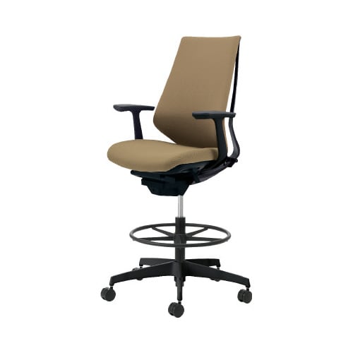 デュオラ ハイ背ク色薄茶黒脚 本体黒T型肘サポ無