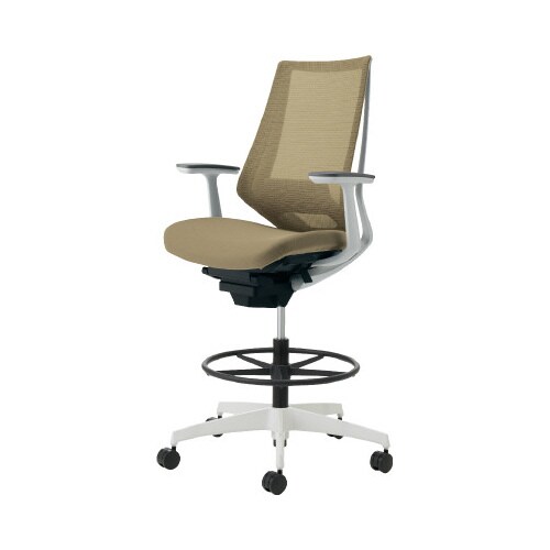 デュオラ ハイ背メ色薄茶白脚 本体白T型肘サポ有