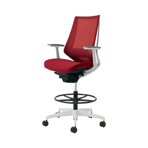 デュオラ ハイ背メ色赤白脚 本体白T型肘サポ有