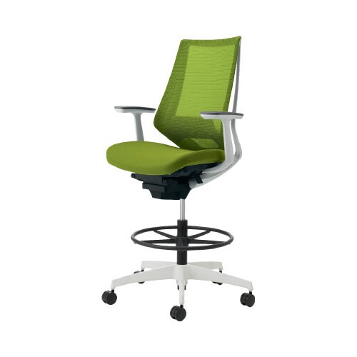 デュオラ ハイ背メ色緑白脚 本体白T型肘サポ有