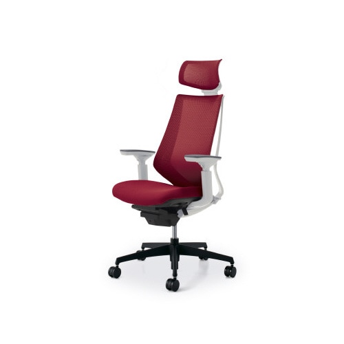 デュオラメッシュ白樹脂脚 H可動肘カーマイン W