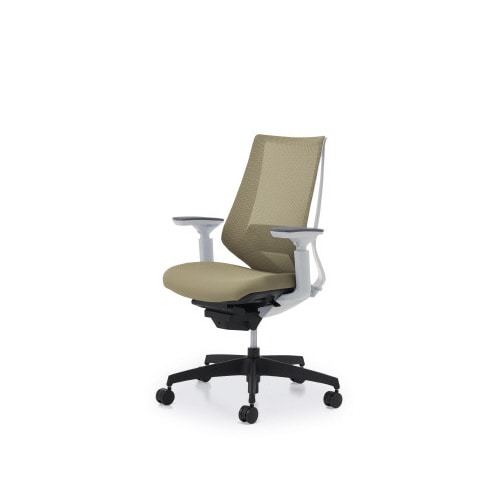 デュオラメッシュ白樹脂脚ランバー可動肘SベージュW