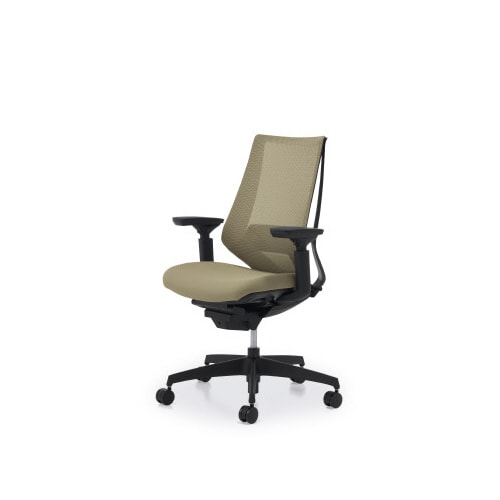 デュオラメッシュ黒樹脂脚ランバー可動肘SベージュW