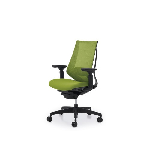 デュオラメッシュ黒樹脂脚ランバー可動肘LオリーブW