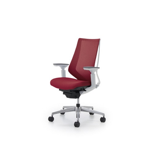 デュオラメッシュ白アルミ脚 可動肘カーマイン W