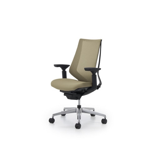 デュオラメッシュ黒アルミ脚 可動肘Sベージュ W