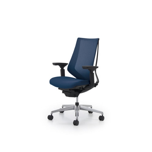 デュオラメッシュ黒アルミ脚 可動肘PブルーW