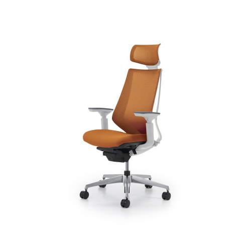 デュオラメッシュ白アルミ脚 H可動肘タンジェリンW