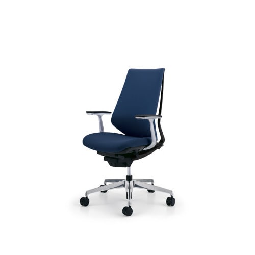 デュオラクッション黒アルミ脚 アルミ肘Pブルー W