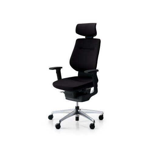 イング クッションヘッド付可動肘本体黒銀脚黒軟床用