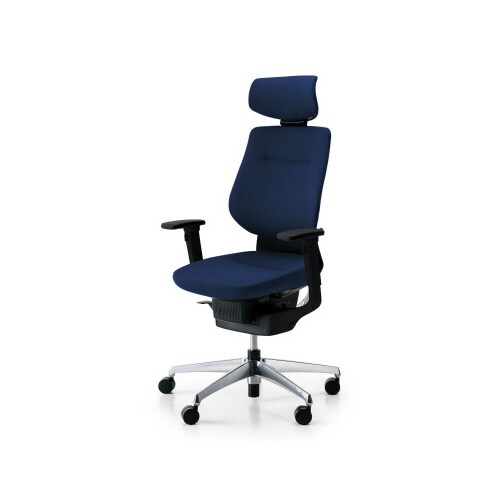 イング クッションヘッド付可動肘本体黒銀脚紺軟床用