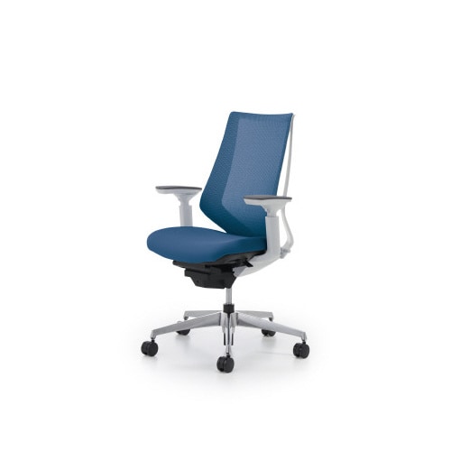 デュオラメッシュ白アルミ脚 可動肘ターコイズW