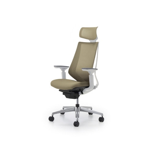 デュオラメッシュ白アルミ脚 H可動肘SベージュW