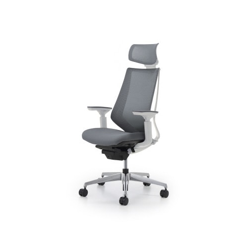 デュオラメッシュ白アルミ脚 H可動肘SグレーW