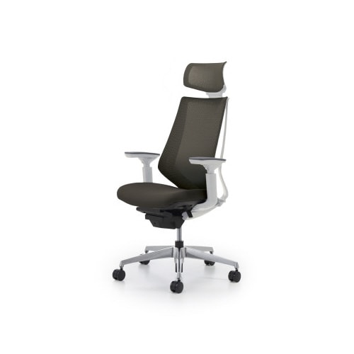 デュオラメッシュ白アルミ脚 H可動肘ダークグレーW