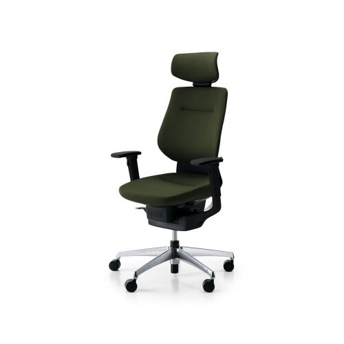 イング クッションヘッド付可動肘本体黒銀脚深緑軟床