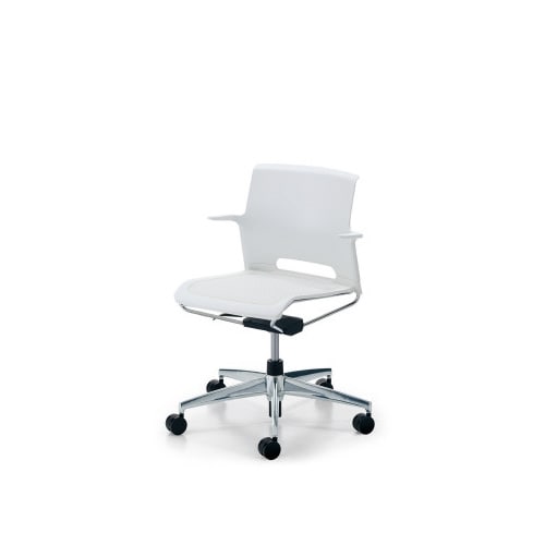 カラベル回転脚背樹脂肘付本体白 白軟床用