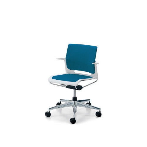 カラベル回転脚背クッション肘付本体白 青軟床用