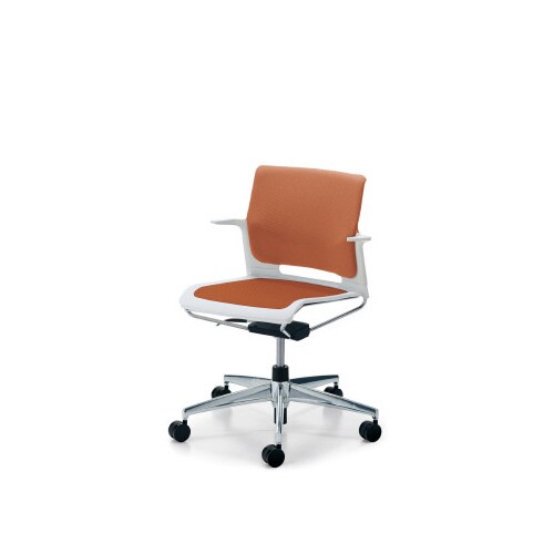 カラベル回転脚背クッション肘付本体白 橙軟床用