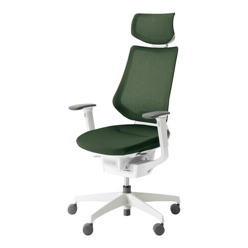 イング メッシュヘッド付可動肘 本体白 深緑軟床用