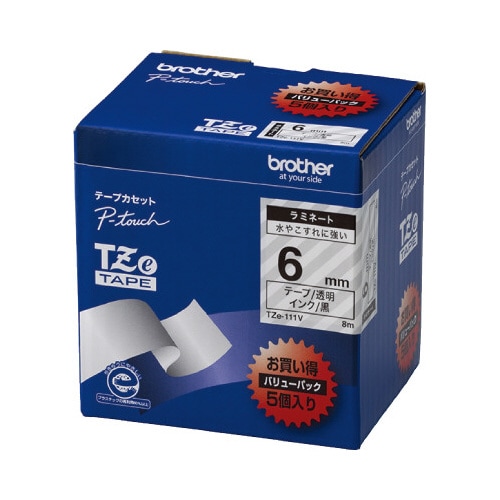 ピータッチ ラミネート透明テープ 6mm黒文字5個