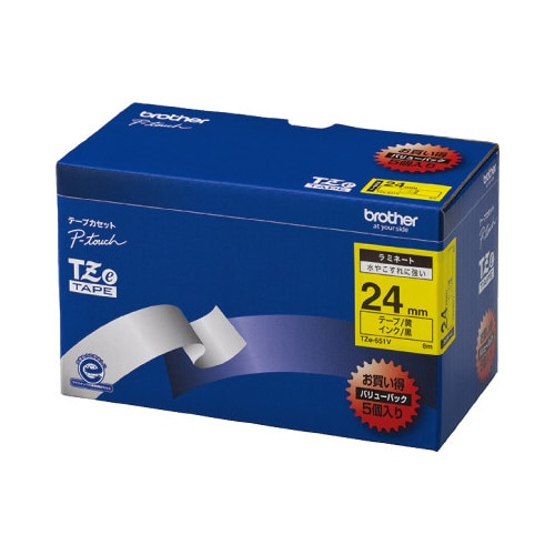 ピータッチ ラミネート黄色テープ24mm黒文字5個