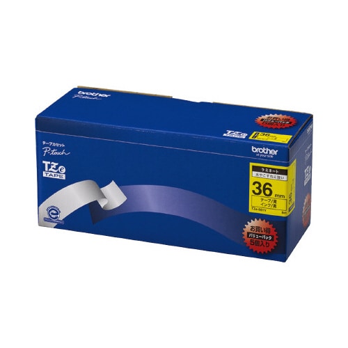 ピータッチ ラミネート黄色テープ36mm黒文字5個