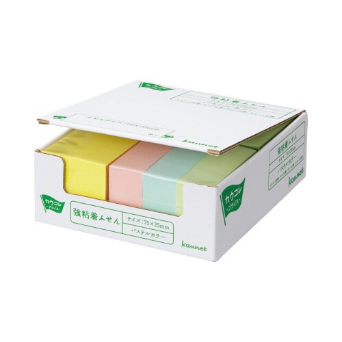 強粘着ふせん 75×25 パステル4色 50冊