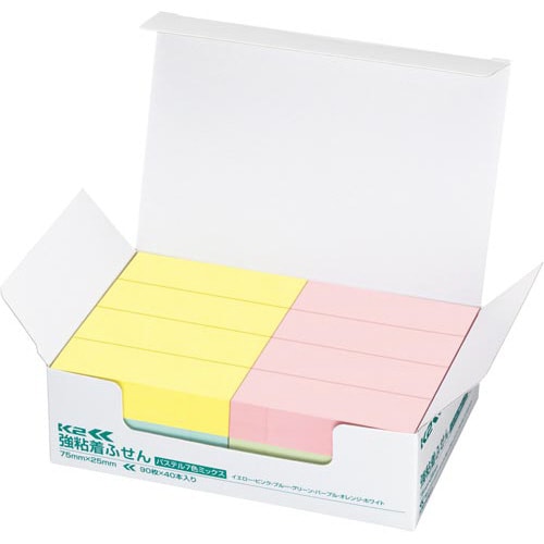 強粘着ふせん K2 75×25 パステル混色40冊