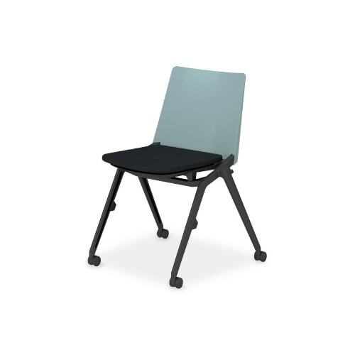 スタッカ 黒キャスター脚 背ターコイズ 座黒 肘無