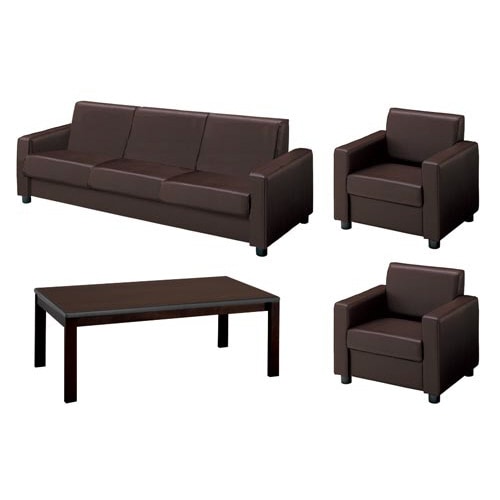 セット品 ベーシスソファECOレザーDBR 3P