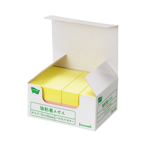 強粘着ふせん 75×25 パステル4色 20冊