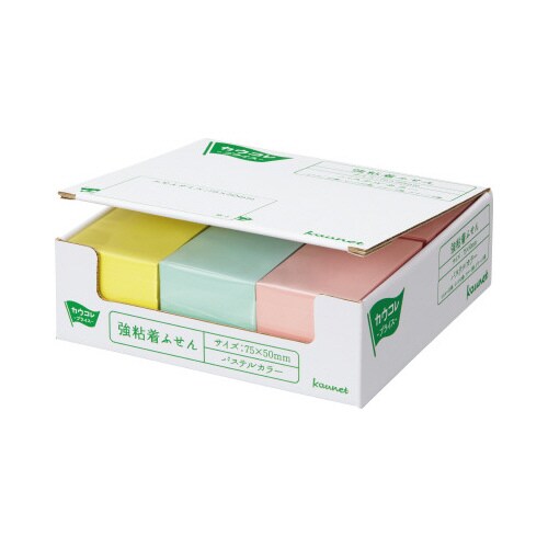 強粘着ふせん 75×50 パステル4色 30冊×3