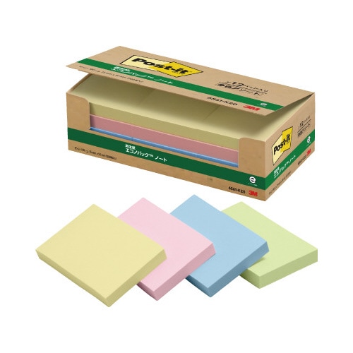 ポストイット 再生紙ノート 75×50 混色12冊