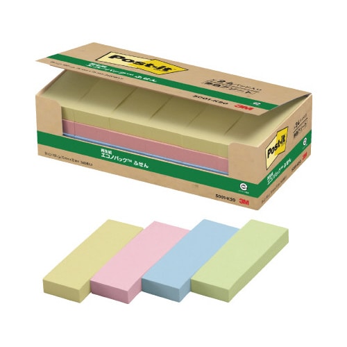 ポストイット 再生紙ふせん 75×25 混色24冊