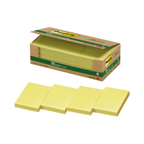 ポストイット 再生紙ノート 75×50 黄24冊