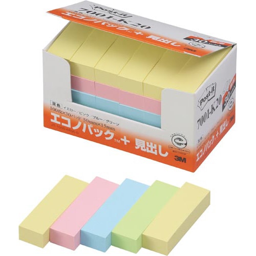 ポストイット 再生紙見出し 50×15 混色60冊