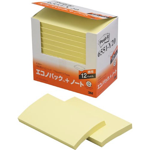 ポストイット 再生紙ノート75×127黄12冊×2