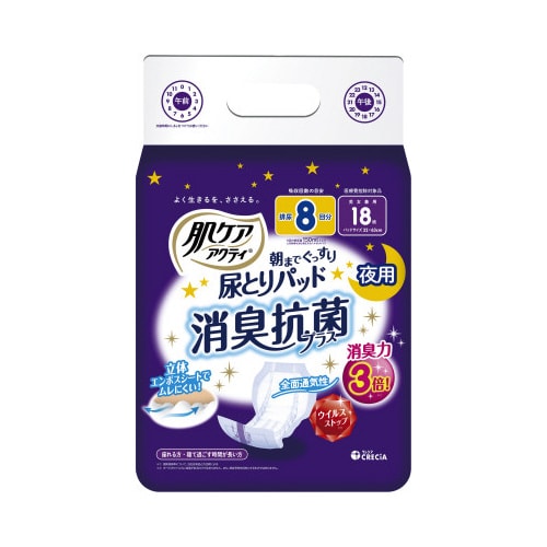 肌ケアアクティ朝までぐっすり尿とりパッド18枚×6