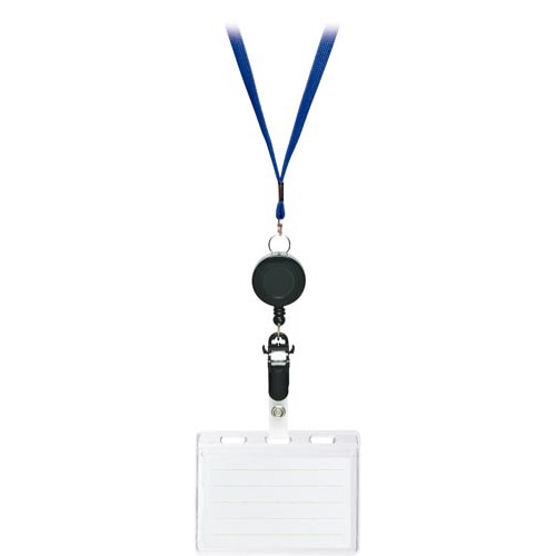 リール式吊下げ名札 2枚収納タイプ 青×5