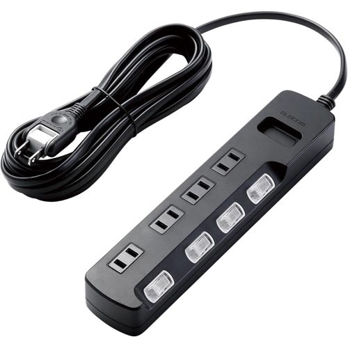 雷ガードタップ個別スイッチ4個口5m ブラック