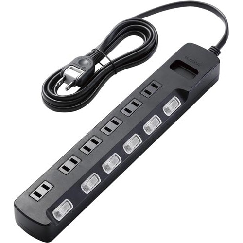 雷ガードタップ個別スイッチ6個口2.5m ブラック